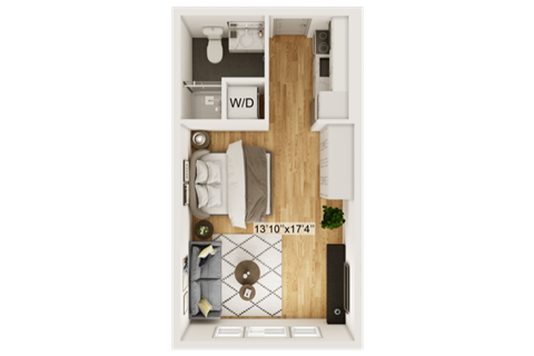 Floor plan for studio, 1 bath, 384 sqft